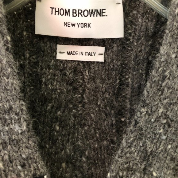 Thom Browne Child's Cable Knit Merino Wool Button Down Cardigan - Picture 2 of 9